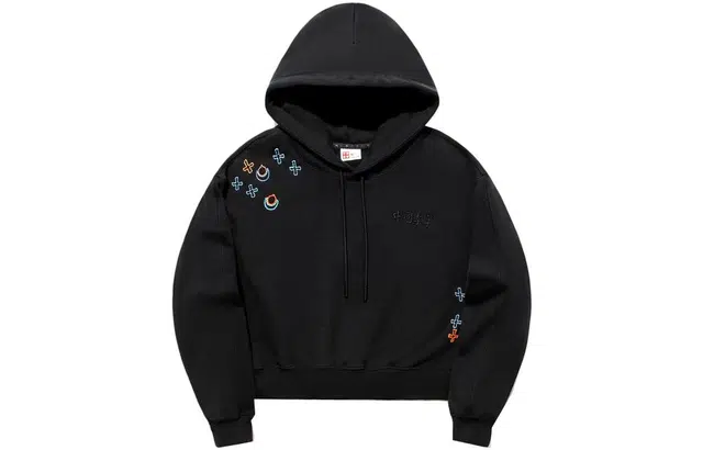 中国李宁 印花连帽套头卫衣 女款 黑色