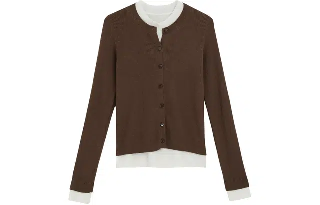 柏黛妃 撞色圆领长袖休闲直筒针织衫 女款