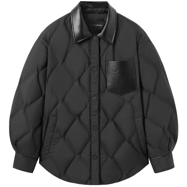 太平鸟 一手长衬衫鹅绒服羽绒服 女款 黑色