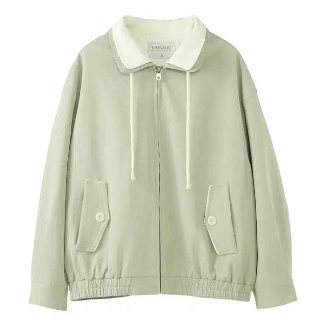 法儿家 椰椰抹茶韩系撞色早春小个子通勤夹克外套 女款 绿色