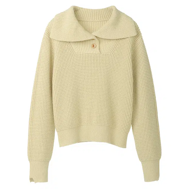 法儿家 软芝士毛衣 韩系通勤软糯大翻领短款针织衫 女款 黄色