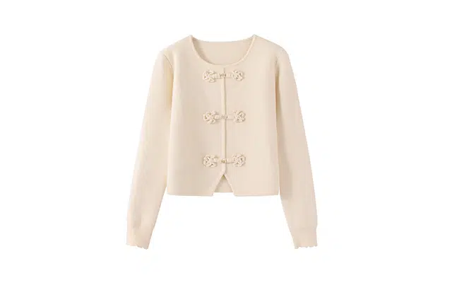 花栗鼠小姐 纯色圆领新中式盘扣针织衫 女款