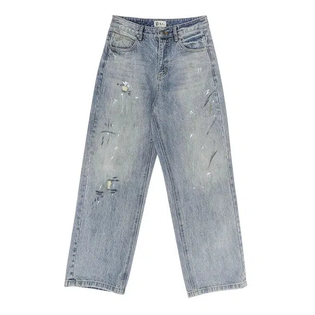 鬼洗 水洗泼墨皮标做旧复古牛仔裤 男款