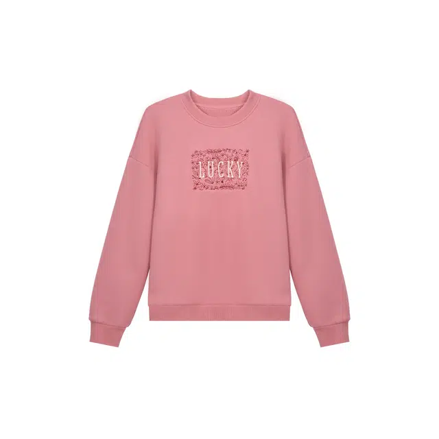 麓蔓蒂 圆领宽松纯色绣花卫衣 女款