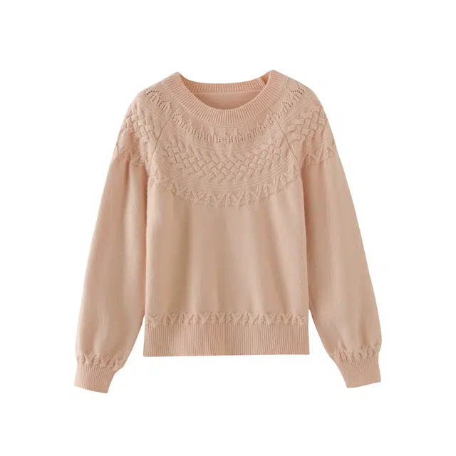 花栗鼠小姐 奶油曲奇套装 休闲慵懒松弛感圆领减龄立体花纹宽松针织衫 女款