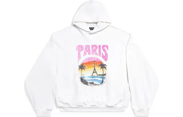 Balenciaga Paris Tropical Round Hoodie White/Pink
