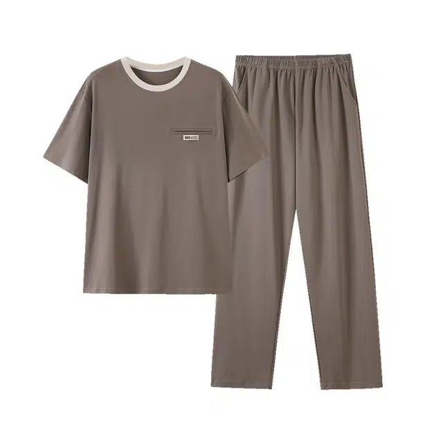 潞优野 圆领舒适大码短袖长裤睡衣套装 男款
