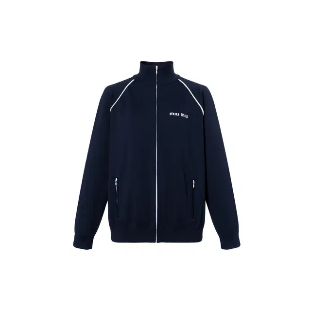 Miu Miu Embroidered Logo Zip Jacket Blue