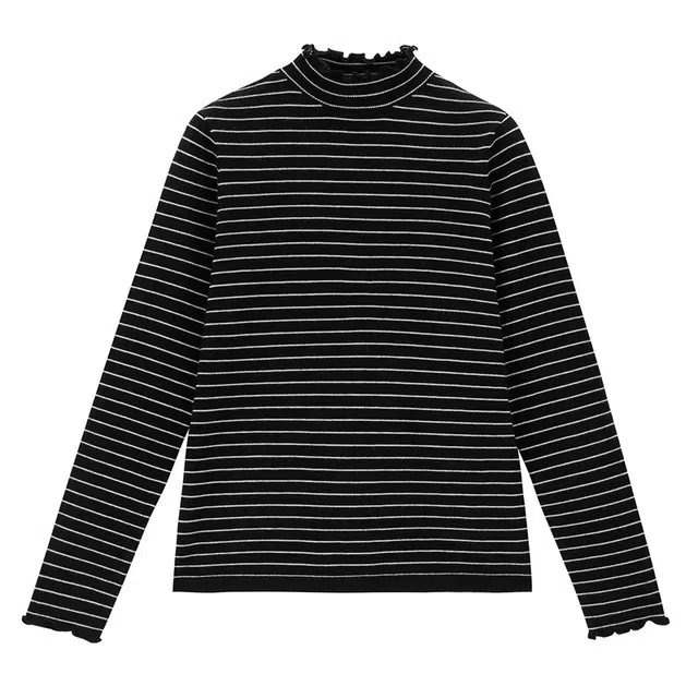 佐丹奴 条纹木耳边半高领打底针织衫 女款