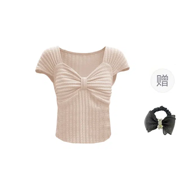 雾闪闪 方领蝴蝶结短款显瘦抹胸 女款
