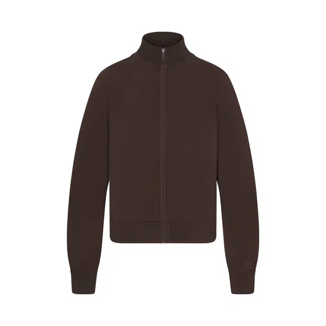 SKIMS SS25 BOYFRIEND FLEECE TRACK JACKET ESPRESSO