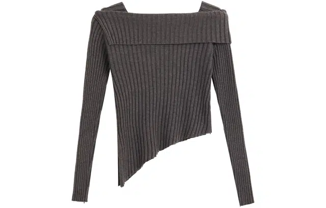 柏黛妃 纯色一字肩修身不规则短款针织衫 女款