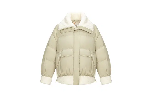 艾莱依 大翻领设计感拼接都市短款羽绒服 女款