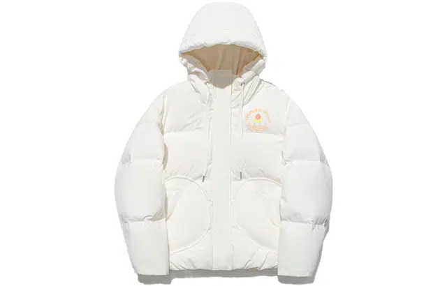 中国李宁 纯色拉链连帽长袖羽绒服 女款 乳白色