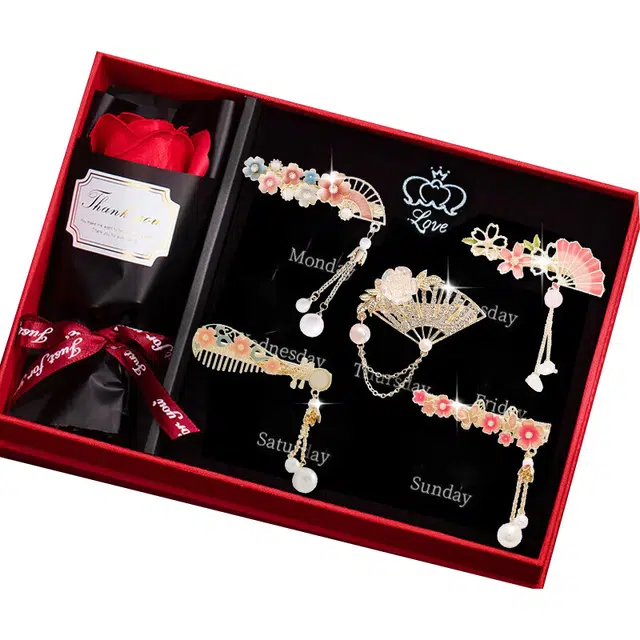 妖娆猫 一周星期发饰套装高级感潮气质时尚鲨鱼夹创意实用发卡侧边刘海夹头饰 发夹 女款