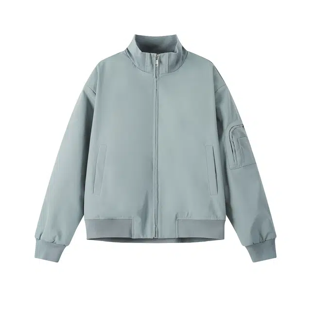 哲源 大码纯色工装口袋机能风立领防风宽松飞行服空军显瘦廓形直筒百搭夹克外套 男女同款