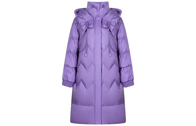 艾莱依 纯色蝴蝶结设计连帽长款羽绒服 女款