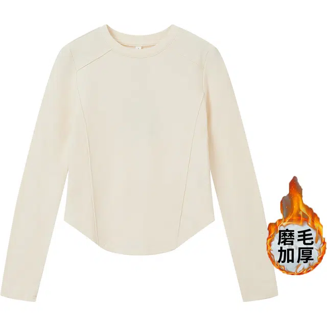 御茶家 韩系基础款插肩长袖加厚磨毛修身针织打底衫 女款 白色