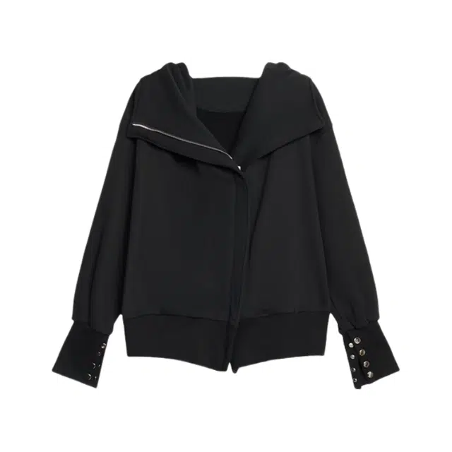 柏黛妃 拉链连帽宽松不规则设计感小众卫衣 女款 黑色