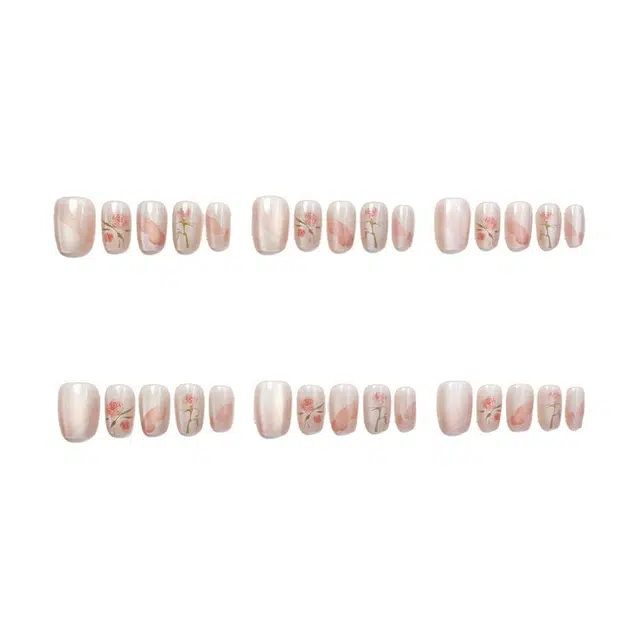 计轩 玫瑰的故事猫眼  穿戴甲 短方圆淡粉色晕染