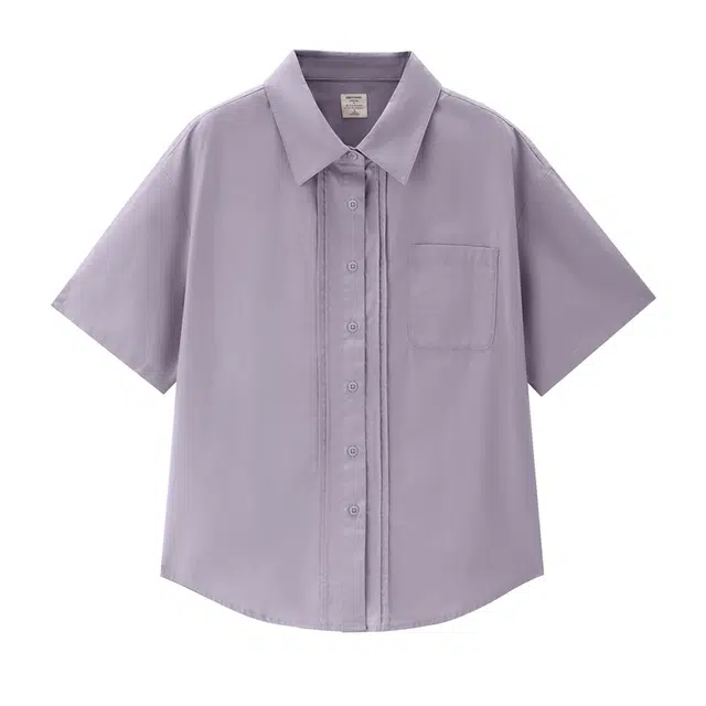 佐丹奴 纯棉府绸压褶门筒梭织短袖休闲衬衫 女款