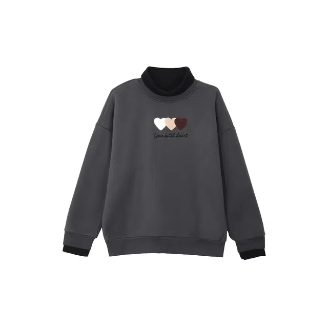 麓蔓蒂 半高领假两件简约爱心加绒卫衣 女款