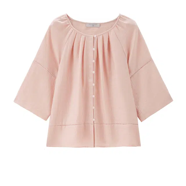 佐丹奴 压褶圆领镂空简约五分袖衬衫 女款