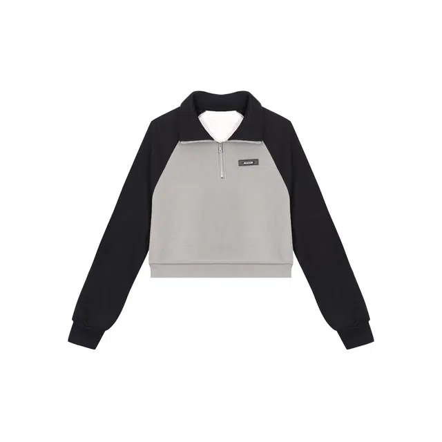 麓蔓蒂 拼接学院风短款加绒卫衣 女款