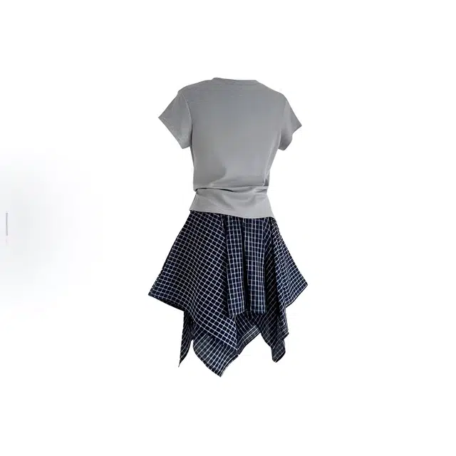 小菊川栗 舒适百搭休闲短袖上衣简约气质优雅半身裙裙装套装 女款