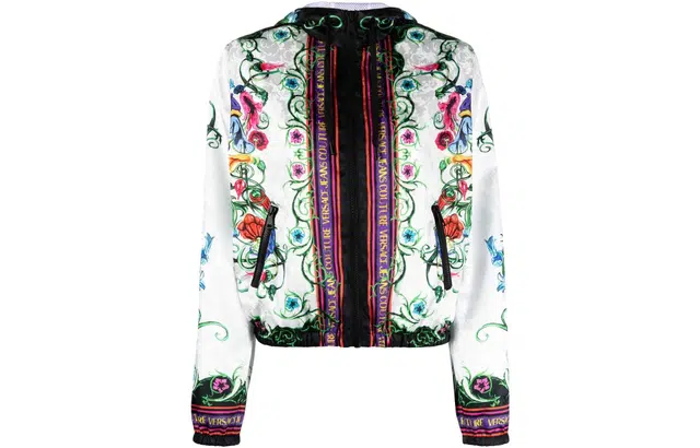 Versace Jeans Couture SS23 Floral Hooded Bomber Jacket White