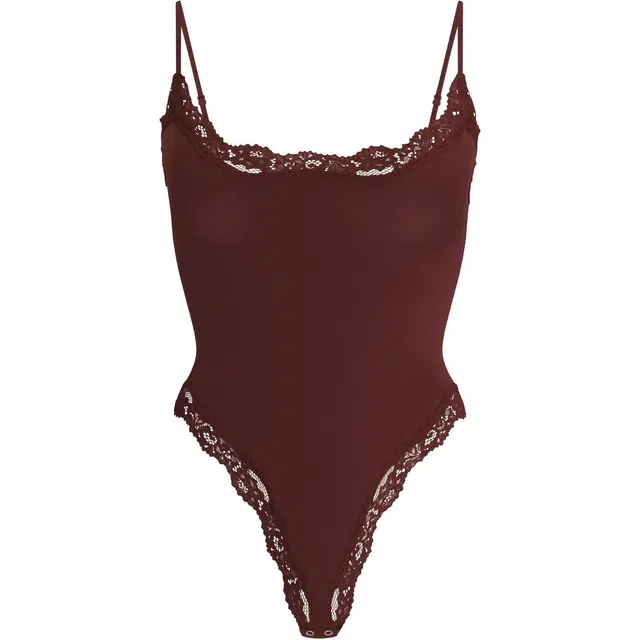 SKIMS Fits Everybody Lace Cami Bodysuit Oxblood