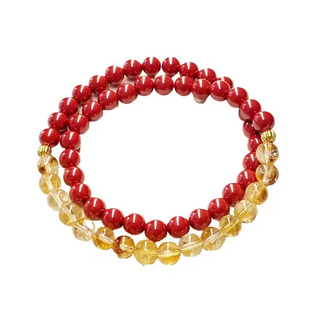 翠雅金楼 八方来财 时来运转新中式国风诸事顺利紫金砂朱砂 日进斗金好运上岸简约小众设计感双层叠戴#好运 水晶 手串 男女同款情侣款