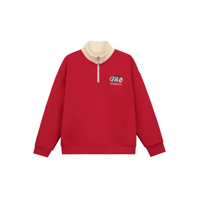 麓蔓蒂 趣味搞怪麻将图案半拉链宽松撞色卫衣 男女同款