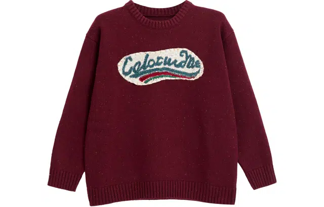 柏黛妃 撞色圆领长袖加厚字母提花针织衫 女款 圣诞红