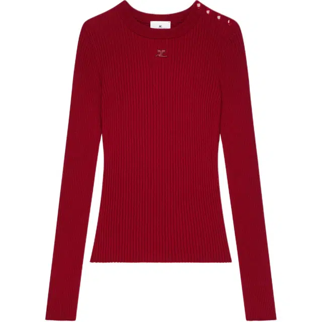COURREGES FW24 SHOULDER SNAPS RIB KNIT SWEATER Grenat
