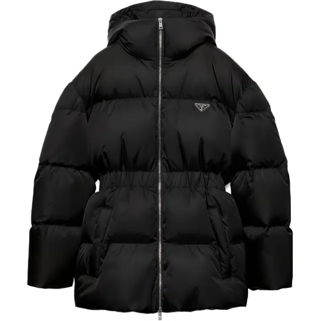 Prada Logo Badge Zip-Up Down Jacket Black