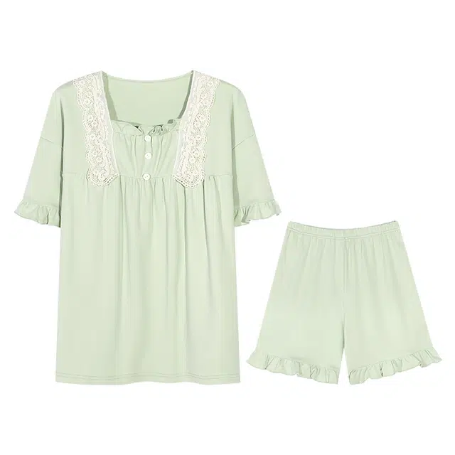 向薇 带胸垫纯棉短袖防凸点家居服可外穿睡衣套装 女款 图片色