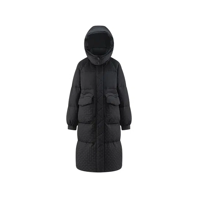 艾莱依 简约休闲纯色连帽拉链长款羽绒服 女款