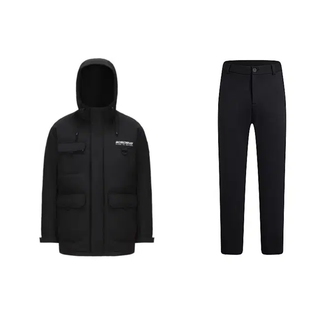 波司登 纯色连帽上衣中腰厚款长裤休闲运动套装 男款 黑色