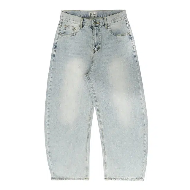 鬼洗 复古怀旧水洗皮标弯刀牛仔裤 男款
