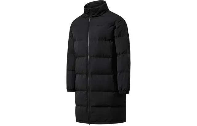 鸿星尔克 字母印花立领长款加绒加厚保暖防寒羽绒服 女款 正黑