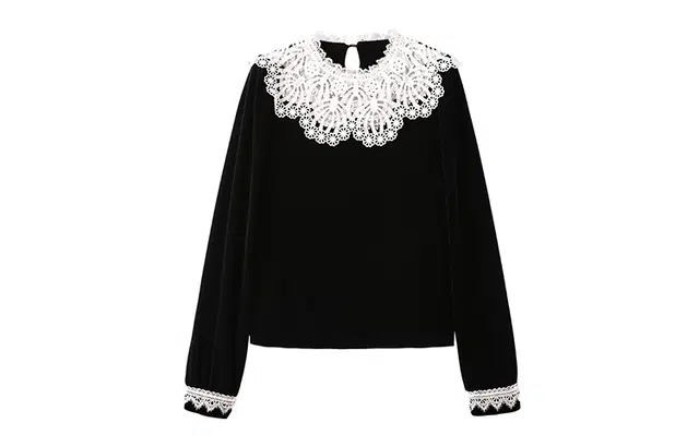 花栗鼠小姐 法式圆领微宽松蕾丝花瓣长袖衬衫 女款 罗佩诗集