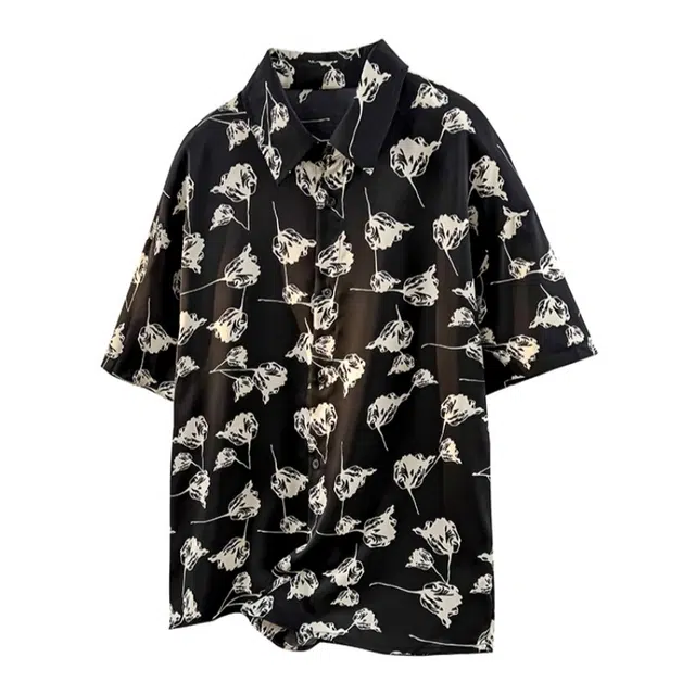 加荣 满印薄款翻领宽松休闲夏季短袖衬衫 男女同款