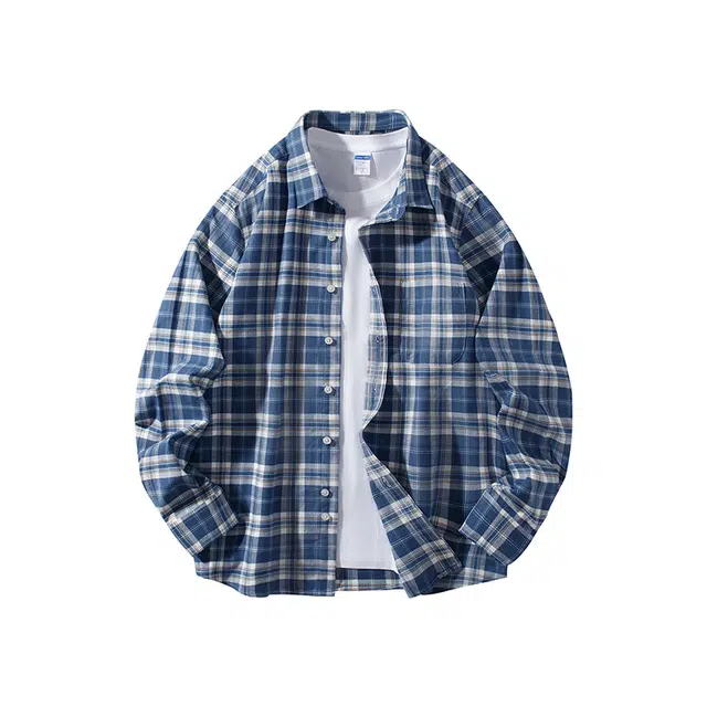 红蜻蜓 通勤百搭长袖格子衬衣纯棉磨毛外套外穿叠穿休闲衬衫 男女同款