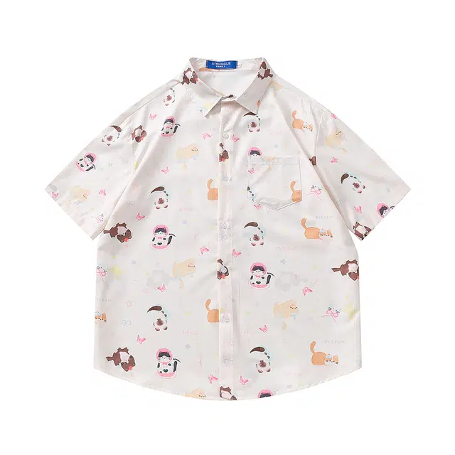 俞兆林 美式潮流宽松百搭通勤短袖衬衫 男女同款 白色