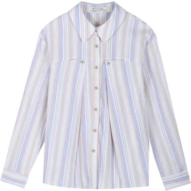 谜秀 高智感文艺学院风通勤宽松落肩长袖衬衫 女款 紫条纹