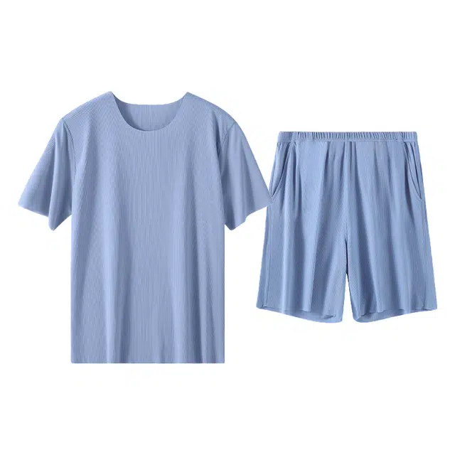 帕兰朵 简约纯色舒适短袖上衣可外穿高弹五分裤睡衣套装 男款