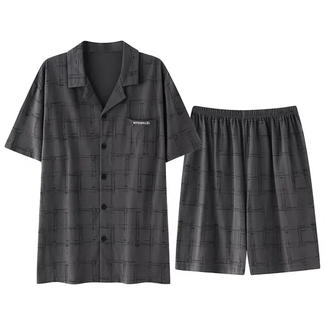 潞优野 舒适短袖五分裤薄款凉感夏天睡衣套装 男款 灰色
