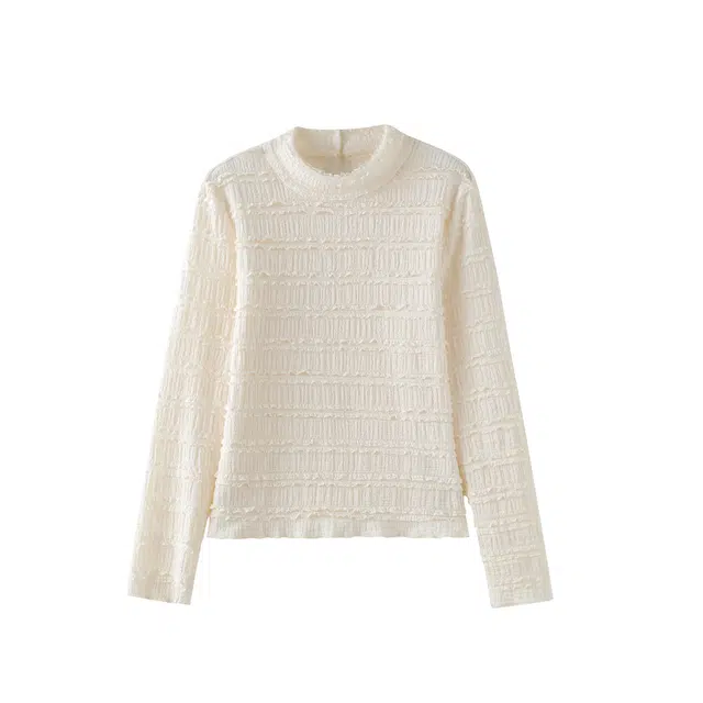 花栗鼠小姐 打底木耳边蕾丝层次感内搭休闲长袖针织衫 女款 米白