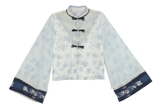 森女部落【青花瓷】原创日常风新中式衬衫内搭水墨印花上衣